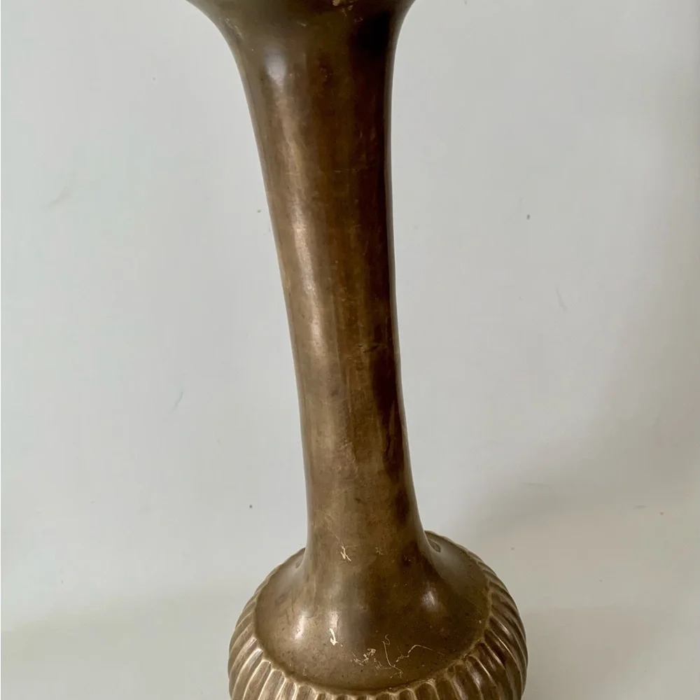 Vintage Solid Brass Tall & Thin Vase 11.5”